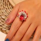 Faux Crystal Faux Pearl Chinese Opera Ring Red - One Size