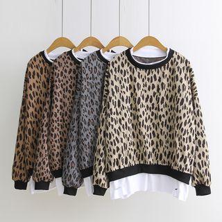 Mock Two-piece Leopard Pattern Pullover