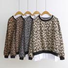 Mock Two-piece Leopard Pattern Pullover