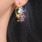Alloy Flower Earring 1 Pair - 0649a - Silver Needle Earring - Gold & Navy Blue - One Size