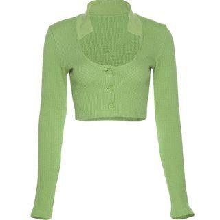 Ribbed Crop Polo Knit Top
