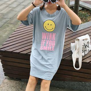 Smiley Print T-shirt Dress