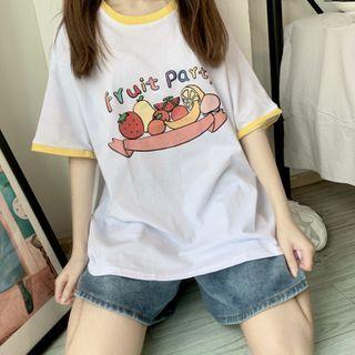 Contrast Trim Fruit-print Short-sleeve T-shirt White - One Size