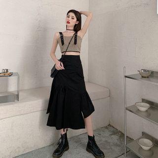 Buckled Cropped Camisole Top / Asymmetric Midi A-line Skirt