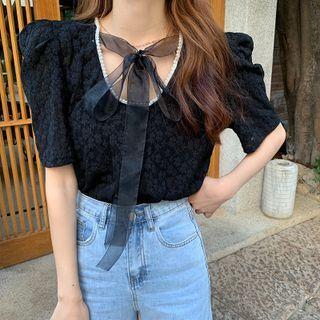 Short-sleeve Beaded Lace Blouse