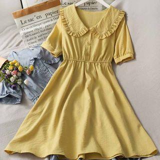 Short-sleeve Ruffled-trim Midi Dress In 7 Colors