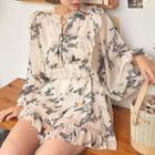 Long-sleeve Frill Trim Floral Playsuit