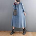 Long-sleeve Denim Midi Smock Dress