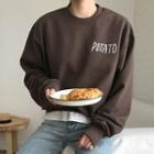 Lettering Embroidered Sweatshirt Brown - One Size