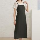 Set: Short-sleeve T-shirt / Slit Midi A-line Pinafore Dress
