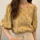Cherry Print Elbow-sleeve Blouse