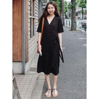 Wrap-front Knit Midi Dress
