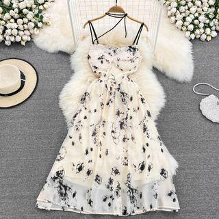 Spaghetti Strap Floral Open Back A-line Dress