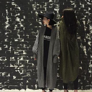 Open-front Lantern-sleeve Chunky Knit Coat
