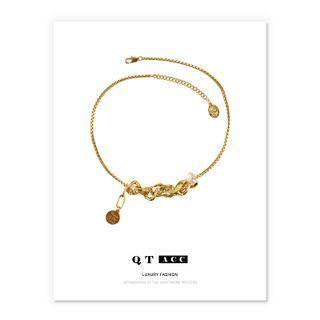 Freshwater Pearl Disc Pendant Alloy Necklace Gold - One Size