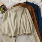 Diagonal-zip Crop Knit Top In 6 Colors