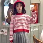 Color-block Striped Cropped Sweater As Figure - One Size