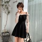 Cold-shoulder Long-sleeve Swim Dress