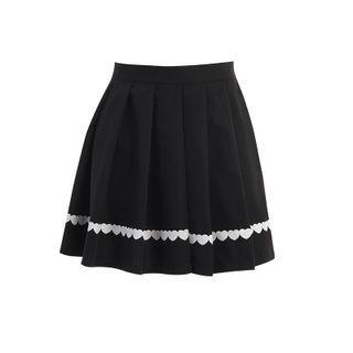 Heart Print Pleated Mini A-line Skirt