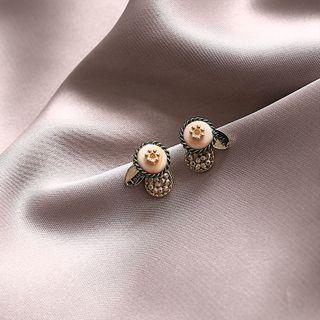 Retro Faux Pearl Leaf Earring