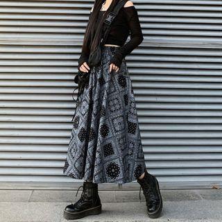 Elastic-waist Paisley Patterned Midi Skirt As Shown In Figure - One Size