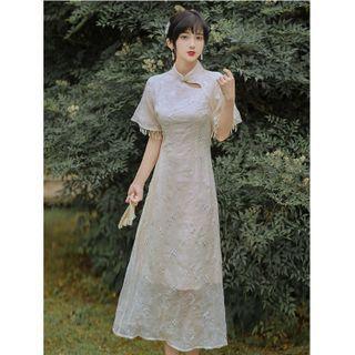 Short-sleeve Fringe Embroidered Qipao