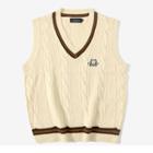 V-neck Bear Embroidered Cable Knit Tank Top