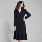 From Seoul Single-breasted Flared Coat Dress Black - One Size