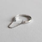 925 Sterling Silver Chained Open Ring White - One Size