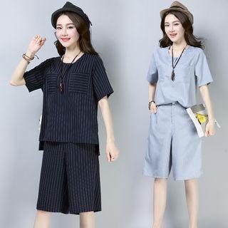 Set: Short-sleeve Top + Straight Fit Shorts