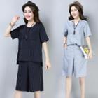 Set: Short-sleeve Top + Straight Fit Shorts