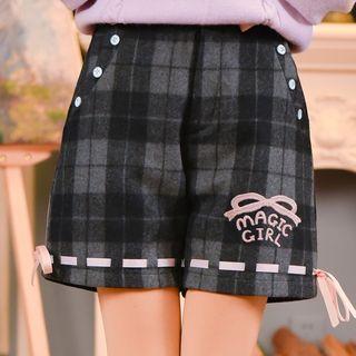 Letter Embroidered Plaid Shorts