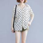 Dotted Semi Sleeve V-neck T Shirt
