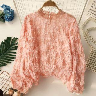 Long-sleeve Floral Applique Lace Top
