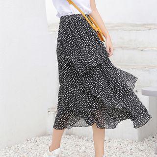 Dotted Tiered Midi A-line Chiffon Dress