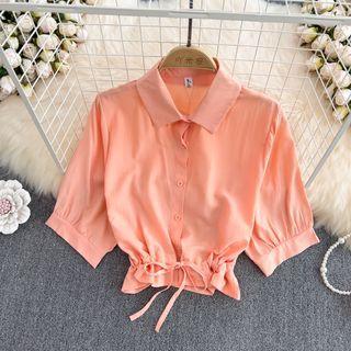 Short Sleeve Drawstring Crop Shirt