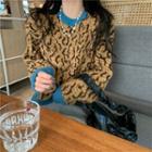Contrast Trim Leopard Print Sweater Brown - One Size