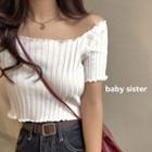 Off-shoulder Rubbed Knit Top