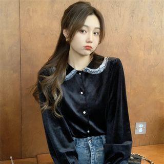 Mesh Trim Blouse Black - One Size