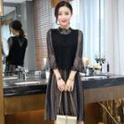 Set : Knit Vest + 3/4-sleeve Chiffon Dress