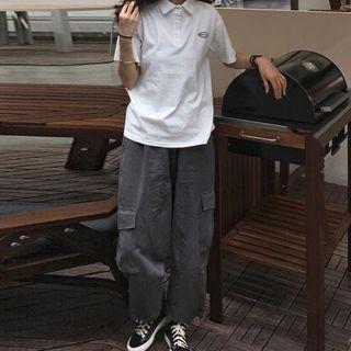 Lettering Short-sleeve Polo Shirt / Straight Fit Pants