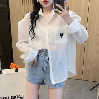 Heart Print Mesh Shirt