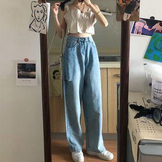 Ruffle Trim Camisole Top / Straight Fit Jeans