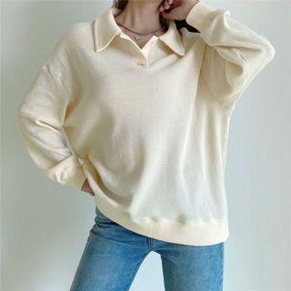 Long Sleeve Plain Loose-fit Polo Shirt