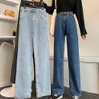 High-waist Shift Wide-cuff Maxi Jeans