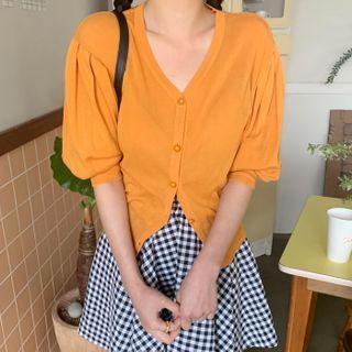 Puff-sleeve Lightweight Cardigan