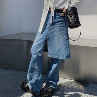 Inset Skirt Wide Leg Jeans