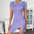 Short-sleeve Mini Sheath Knit Polo Dress