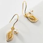 Rhinestone Leaf Faux Pearl Drop Earring 1 Pair - Silver - One Size