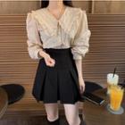 Short-sleeve Striped Blouse / Pleated Skirt / Set